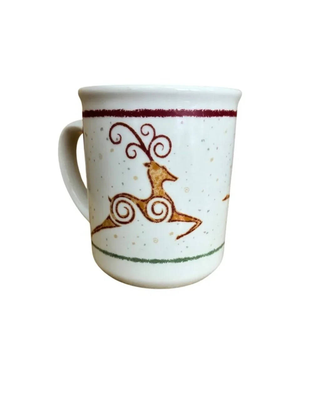 Vintage Rustic Reindeer Coffee Mug Maroon Scrolls Pier 1 Holiday‎ Christmas